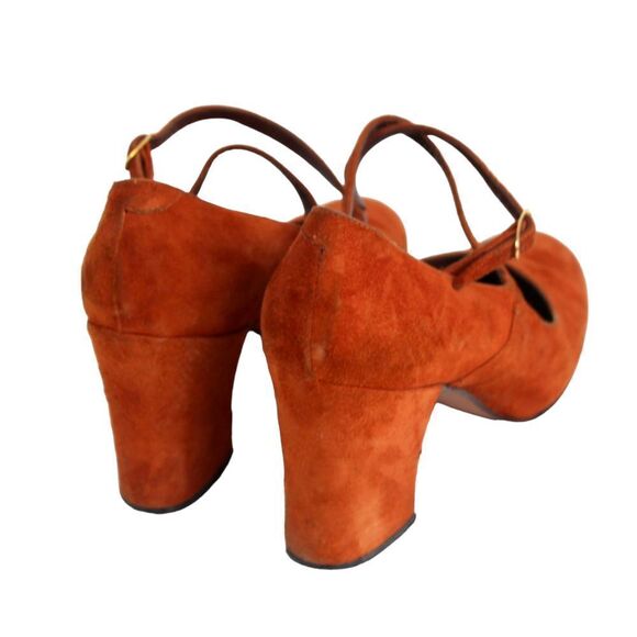 Lamica ITALY BRICK BROWN GENUINE LEATHER SUEDE MID ROUND TOE PUMP SHOES Sz 8M - Picture 5 of 11